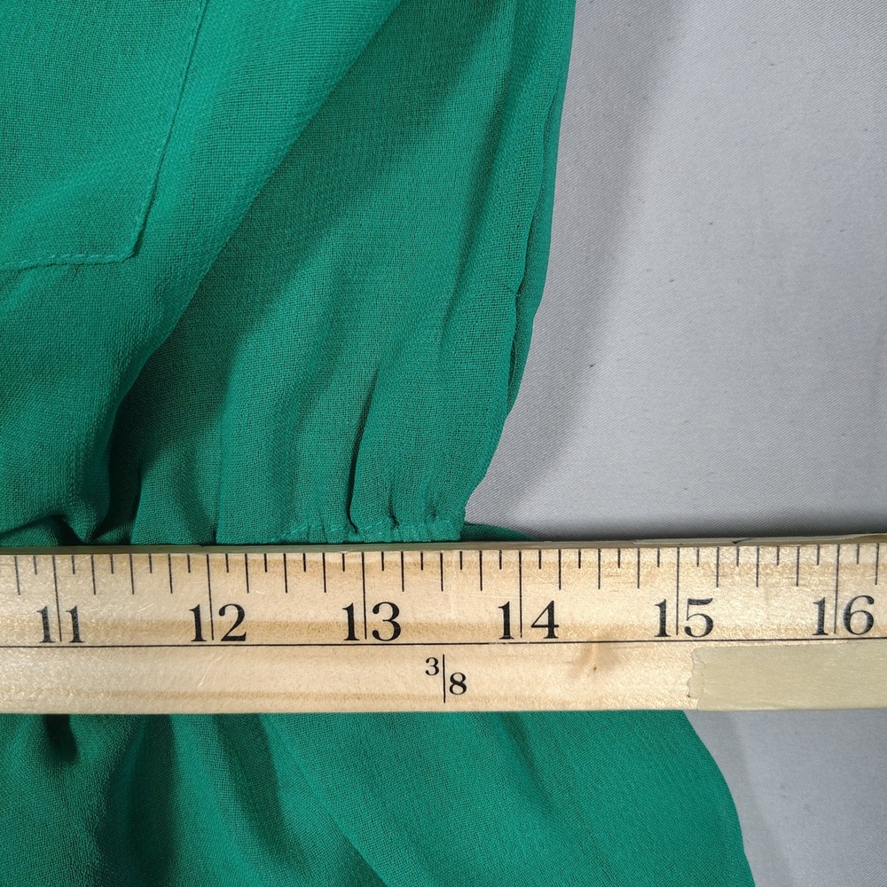 She's Cool Shirt Dress Women L Green Chiffon Button Up Roll Tab Sleeve Polyester - Picture 7 of 11